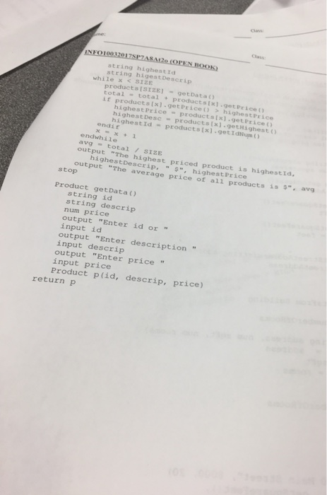 Class Class string highestId string higestDescrip while x<SIZE productSISIZE)-get Data total total productstx if products(x)-