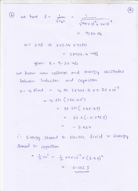 4 have ue 3 C4Y 10 2x 10 93 80 H2 w 2. 2×3.14 メ9380 S&906. t 926 ms given eneig osciltates vottage and we know now and capaci