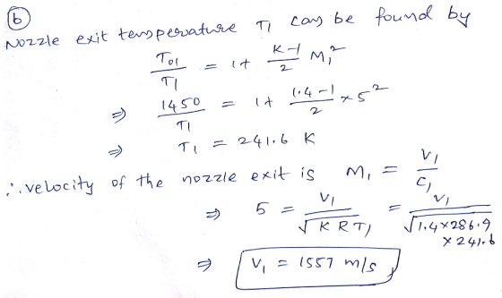 ca be founod by 02zle exit tepervatuse K- Tol 2- 4 TI 2416 K VI ve Locity of the nozzle exit is VI C) K RT 6.933×クト x 24.