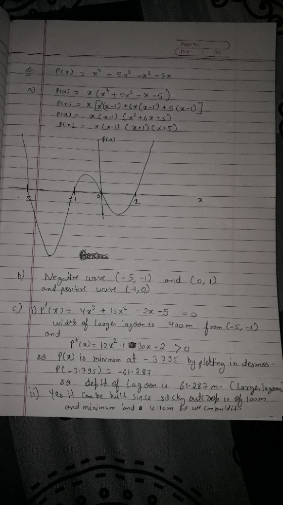 Pace No. Date 20 +5 x -2 -5x x (3Sx2- -5 Ρta) - NES C-5, -1) unve ,0) Negalint and positid and Co, Pex4+ Isx-2x -5 of Leage l