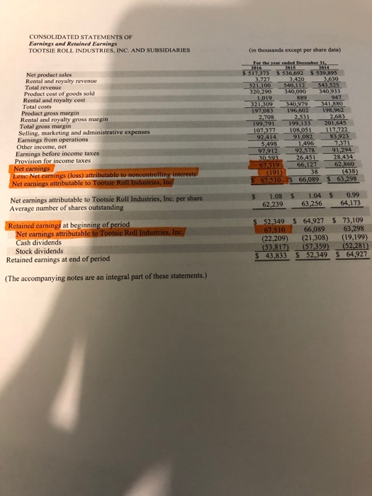 CONSOLIDATED STATEMENTS OF Earnings and Retained Earnings TOOTSIE ROLL INDUSTRIES, INC. AND SUBSIDIARIES (in thousands except