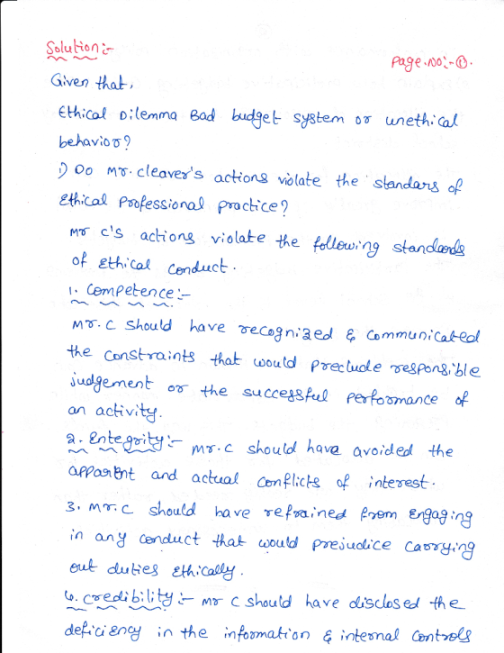 Solution Given that Page do Ethicol o:temma Bad budget system os unethi al behavio 9 Oo M cleaves actions violate the slanda