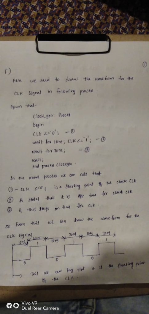 r) CLK Sigru, in flowing Pol iven thal Clock.gen: Pro begin ,,-b wait fov 10ns, CLK oal t end mot Clotk@の 。 Jn the above proc