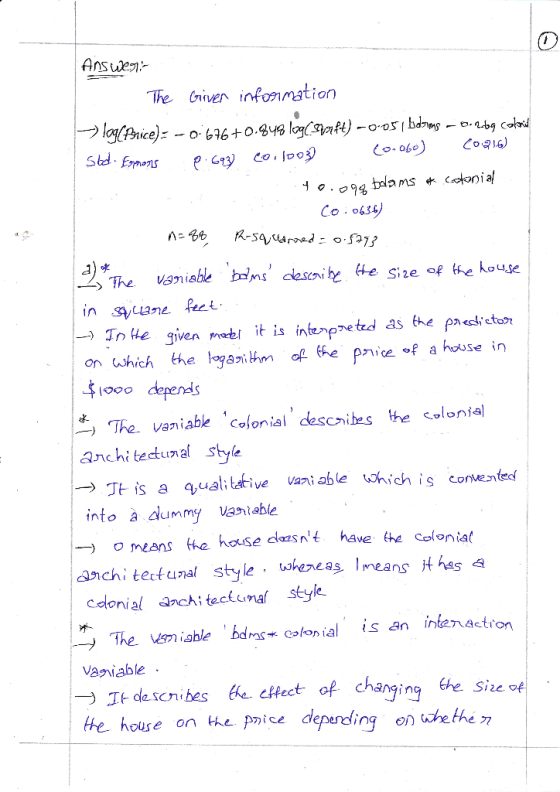 0) The Griver infommation Co ob34) Si2e in uane feet or which the log83ihm aR (he p ,ce.f a house in $1000 daferds The vaniab