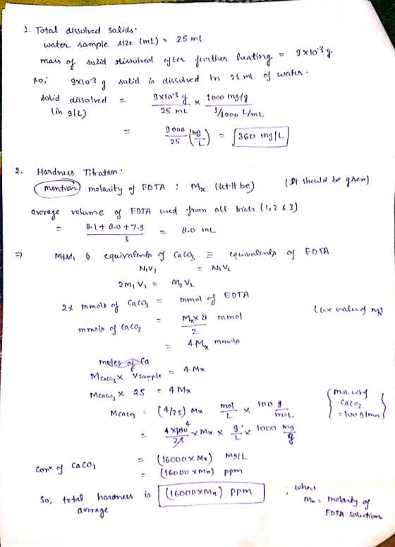 1. Total dissolved Solids 25 mt water Aample enther Buating salid iulcol cyjten man 9xto 3 qAalid i ditcolued holid duisolve