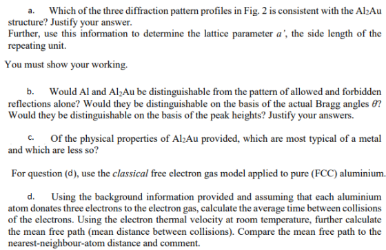 a. Which of the three diffraction pattern profiles in Fig. 2 is consistent with the A2Au profiles in Fig. 2 is consistent wit