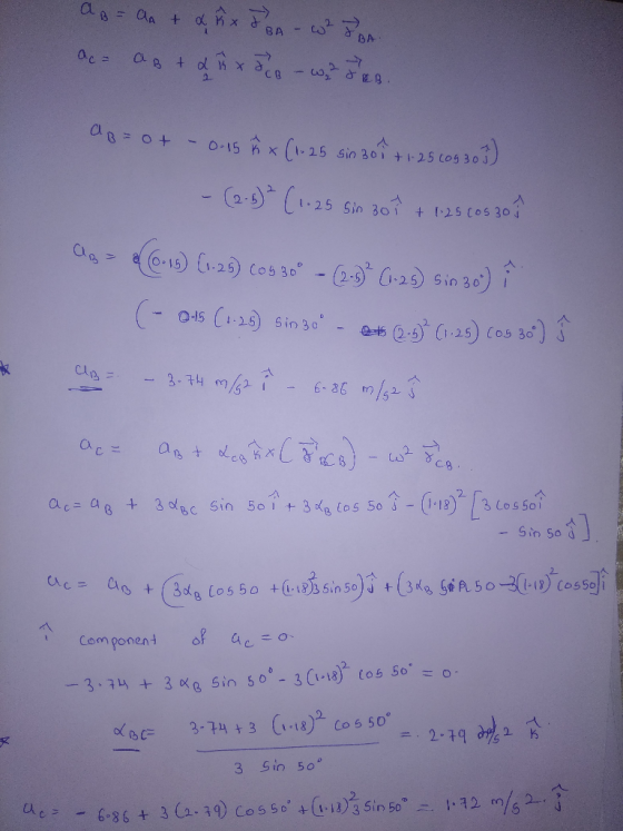 ac= CLB t dh xac -co.ngu.g. cl 2-5 1 25 Sin 30i 1.25 Cos 30 -25) Sin 30 2.4 m52 - sin So ces + (3x8 co 550 +(i.@bsingu t (3㎏