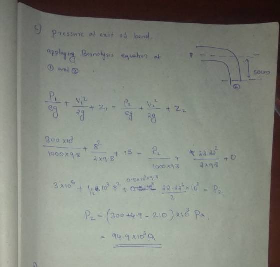 pressure at oni+ 0.3 bend applaing Beanoyss equahun uに souro 10o0x98 x9.8 5 0.5入10, 9-3 2. 12= (300 +4.9-210) χιο Pa,