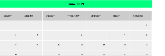 June 2019 Saturday Friday Thursday Wednesday Tuesday Monday Sunday 1 S 5 3 2 15 14 13 12 11 10 21 21 20 10 19 17 16