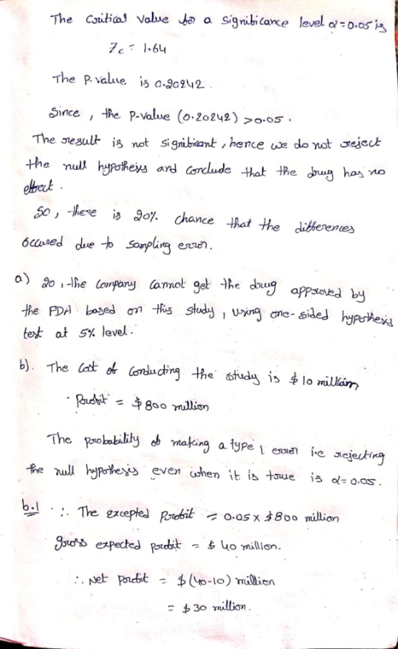 The CriticJ Value 妇a Signibi cance level o-oosi 7c 1.6 The P. vale s a.o2 Since , the P-value (o.2o242) >о.os The nesult is n