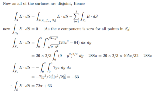 Now as al of the surfaces are disjoint, Hence E dS E-dS E dS sulUS S i-1 0 SP [As the z component is zero for all points in S