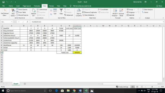 Book1 - Excel Abhishek Rai -O × File Home Insert Page Layout Formulas Review View Help Tell me what you want to do (.DFrom Qu