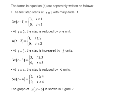 The terms in equation (4) are separately written as follows: The first step starts at th magnitude 3 3u(-1 At-2, the step is
