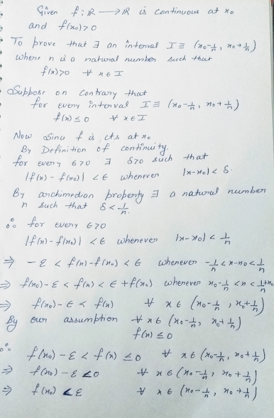 given f: R-->Mes and f(no)70 continuous cdx。 By Definition of continui + every 670ョ67o such that- -yo) Imo) E wheneven Whenev