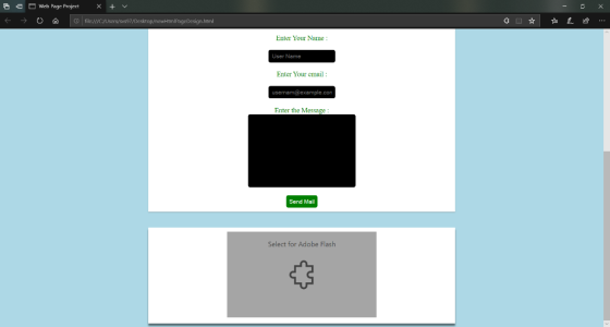 ← → a olfile:///C:/Users/svs97 html Enter Your Name User Name Enter Your email Enter the Message Send Mail Select for Adobe F