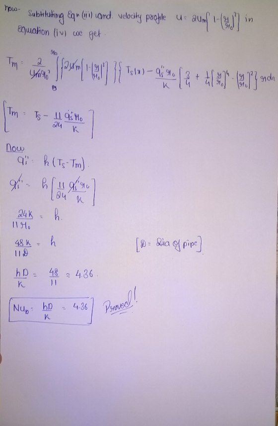 Subttuhng eq (i) and. velocky poghle &quation (iv) n get we Tm Tela)-9 & 3 + 91dh Tm TS now 9i:TTm) 24K 11Ho 48 K hD 48 486 1