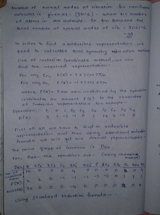 Number of normoue modes of vibrahon -fo ธ non-linear mole cudes s op automs in the molecule S to Benzene te given os 3N-6)