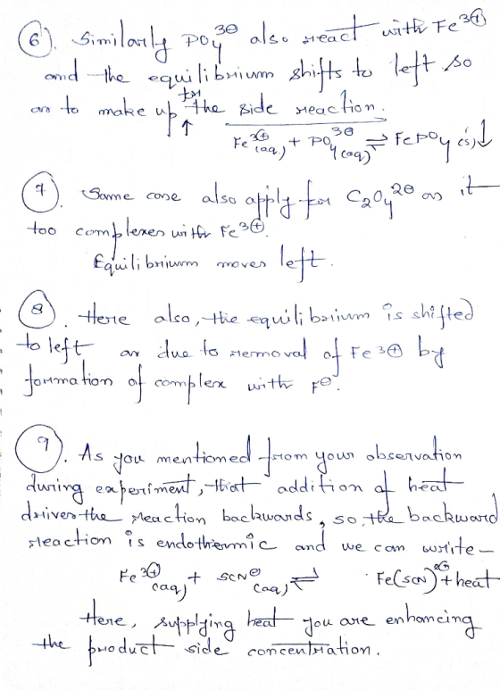 als eacl AtFe mdthe eui li bnium to make Heac 36 + PO Fe Somme come lener too left Equili brium move Hee alca, to left qilib