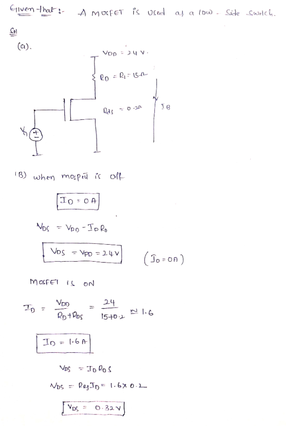 E1ivem -Hhab :- Side Swrch AMOFET is af a lb (c) A hc0aA eo R 5-L O-2 1B) when mospiú ic of VDS Vpo-TDR AtT= adA - San (So-On