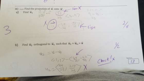 16) (6pts) Find the projection of ü onto w. a) Find ui --Son 347 2 25 26 b) Find 펄 orthogonal to in such that iiitül ü 2 Page