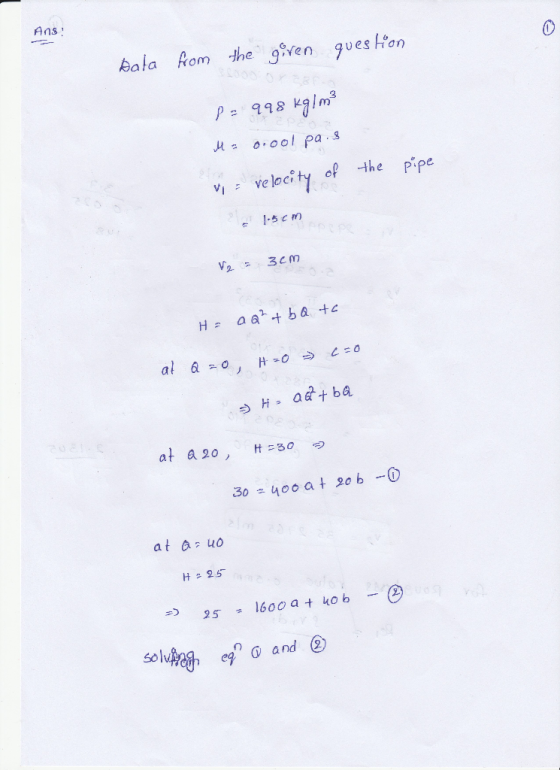 Ans bala Hom the enques Hon 0 kalm V velocity of the Ppe at a uo Η 25 Solv and®