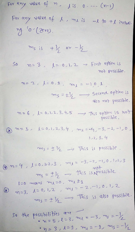 ncluds (207) 2. วา03 possible als o mo possible possible In,3.4 ,s = ± ½ 一-) This is possib)e mot APOssible nns= ±), . . Thi