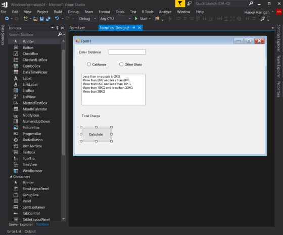 WindowsFormsApp24- Microsoft Visual Studio Quick Launch (Ctri+Q) File Edit View Project Build Debug Team Format Tools Test R