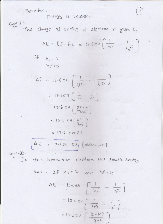 Therefre, veleased Eneigy is Case 1 The is guen by Chage of Eheagy of lectron Cf-E AE 13.6ev SJn AC 13-6 ev (12 C- 1 13.6ev 2