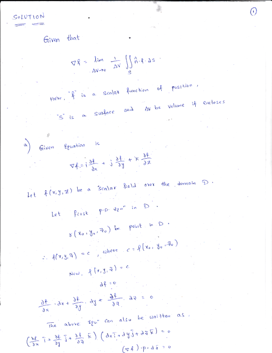 SoLUTION Given that is a Scala unchon Position Flede encloses Susface auv e Voluwne s ^iven Suation let (x,y,z) be ascalar fi