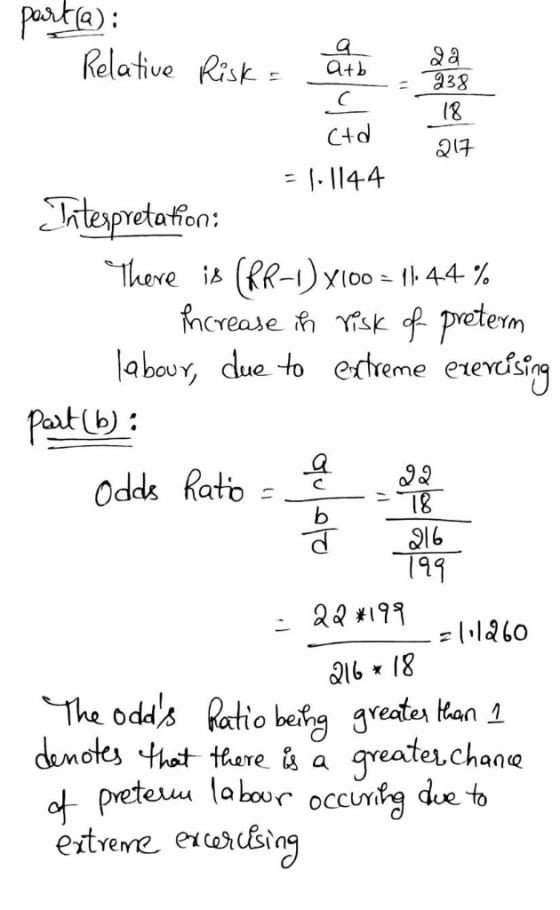 Relative Risk- ath :338 18 인구 C40 = 1.1144 term labooy due to edheme everdstg Paut (b) 199 24 #199 216 x 18 The odds Ratio b