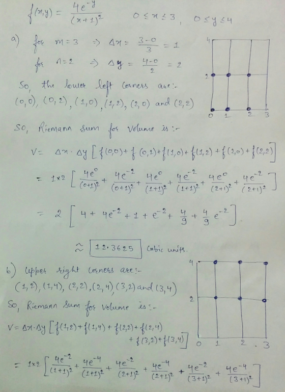 2, 2 O 22 1 x2 나 12.3625 wicnits , 32) and (3,+) Riemann um So o Volume V-L>t.ay Lb(1,2)t.fu,y) tti2,2) +香(2,9) e -4