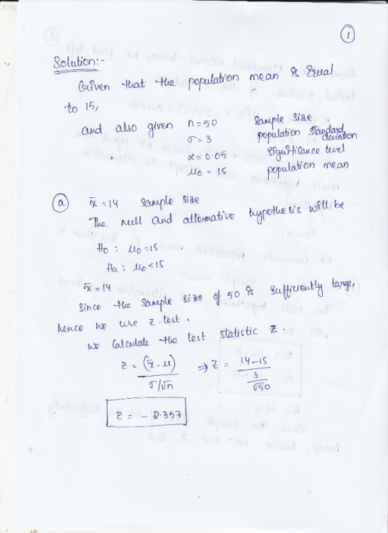 Solution: Give n tot tla population mean R ual to 15 and also given n=50 gaupleSae loIS ulotion mea) pothe kis uofll be le gi