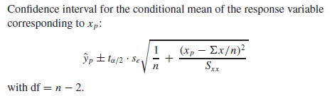 Confidence interval for the conditional mean of the response variable corresponding to S.x with df n -2 W1