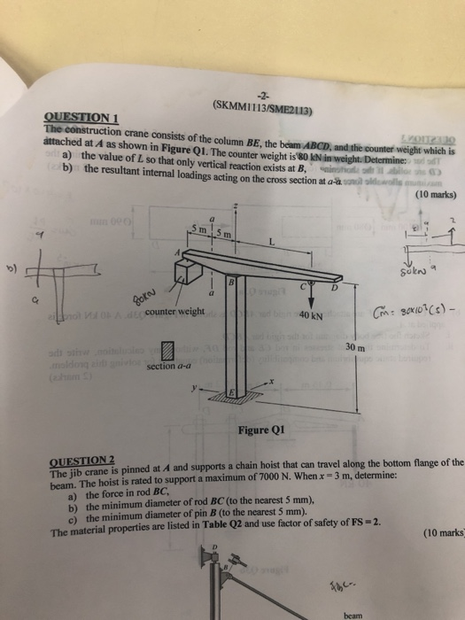 (SKMM1113/SME2113) IO The construction crane consists of the column BE, the beam ABCD, and the counter weight which is attach