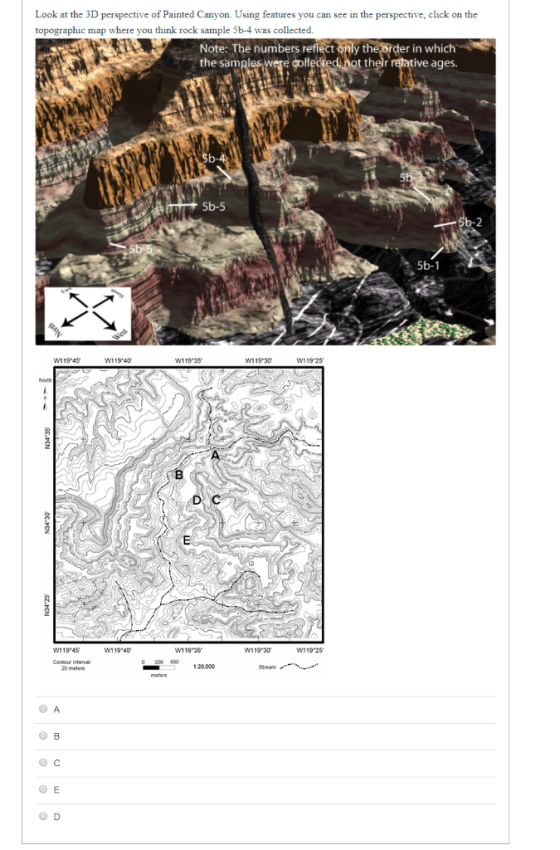 Look at the 3D perspective of Painted Canyon. Using features you can see in the perspective, click on the topographic map whe