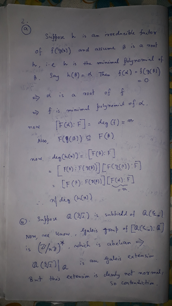 Suappore h is nTeducible factor an Of fCaa))and assume 3 is a root faynominl of Say h(8) Then )-C9) ん,.e h is the minimal goo