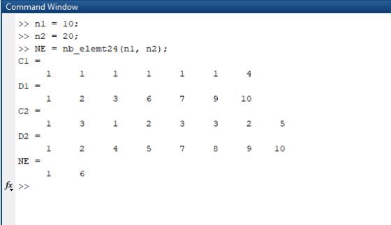 Command Window >>n220; NE nb elemt24 (nl, n2); D1 - 9 2 10 C2 D2 9 10 2 WP NE x >