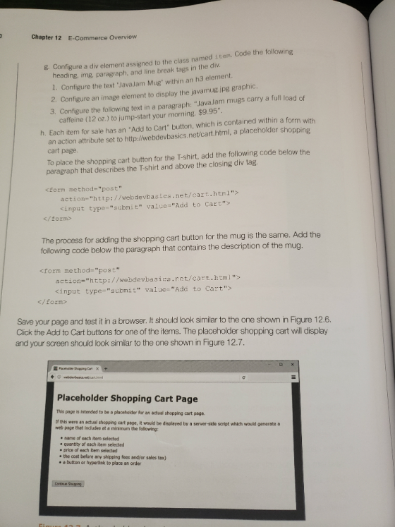 Chapter 12 E-Commerce Overview nfigure a div element assigned to the class named item. Code the following heading, img, parag