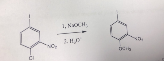 1, NaOCH3 2. H3O NO2 NO2 OCH3 Cl