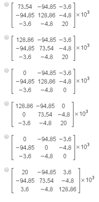 73.5494.85-3.6 94.85 128.86-4.8 |х 103 3.6 -4.8 20 128.86 -94.85 -3.6 94.85 73.54 一4.81×10° 3.6 -4.8 20 94.85 -3.6 94.85 128.