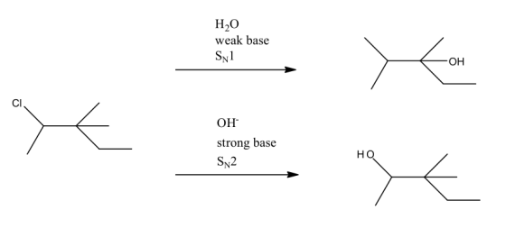 H20weak baseSN1\u043e\u043dCIOHstrong baseSN2HQ