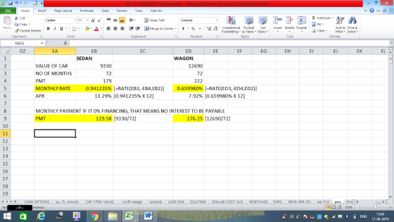 PV, FV, ANNUITY (Autosa File Home Insert Page Layout Formulas Data Review View Add-Ins Cut Ea Copy - AutoSum General A A Wrap