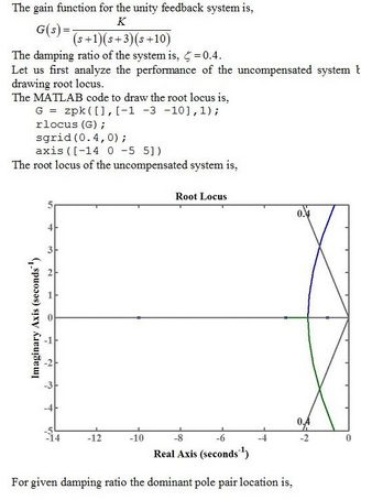 The gain function for the unity feedback system is, K G1+3)G-10) (s)= The damping ratio of the system is, 0.4. Let us first a
