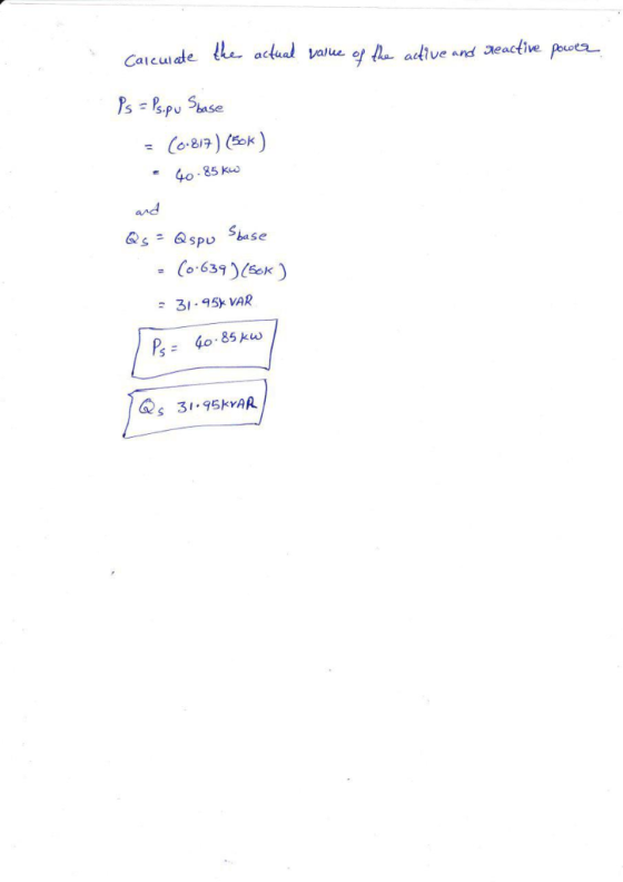 Calcuide actual value -40.85 K and base SPU (0.639 )(OK) 3.95 VAR Ps Go 85 kuw o sumant s 31.95kAR