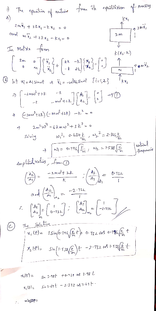 Mascey Mthone Cur m 2m 2 kx, - e,= ° T Mat n t iSimut -1 mpdt 2 E E2A2M2b) 6m2+3 k2 = o 2n 2 Salvig mquencshe Armplibal ralim