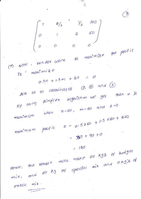 2 6O ane to mazimiseie ニ乙 to to naes Qand By us ing when n-60, m 60 and kno maxi mm 30 + 0 to Hence, the vende Y mse make 6 k