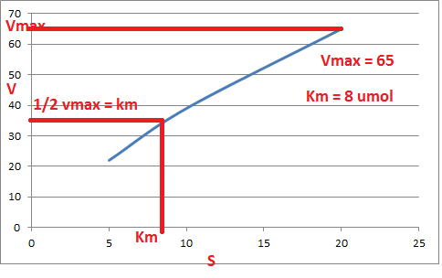 70 Vmax 60 Vmax 65 50 V Km 8 umol 1/2 vmax km 40 30 20 10 Km 0 5 10 15 20 25 un C