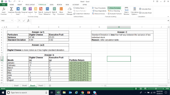 Book1 Excel HOME INSERT PAGE LAYOUTFORMULAS DATA REVIEW VIEW ACROBAT KPMG o Trace PrecedentsShow Formulas 嚷Trace Dependents◆E