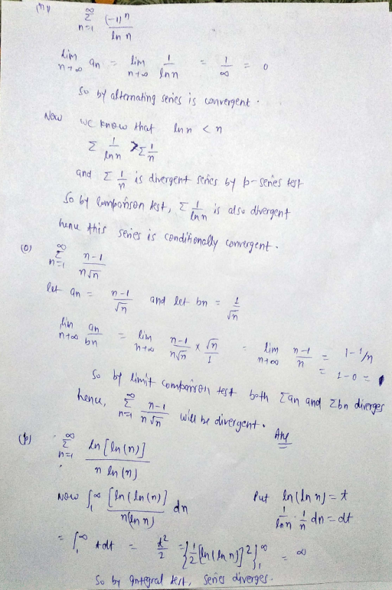 innn fe > ltanaing sene is converyent we know that In n <n hunu this Sehes is condiiencly convegent thy n In (n) Inn n 21 So