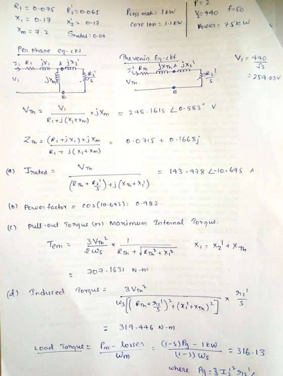 Y:140 fso Core lop ru Powen 7skw : o.04 pen phase e9:ck-l Thevenin E Vi 440 2S4 03v Vi VTh 6 Vi = 143-478 L:0.695 A (b) Pouwe